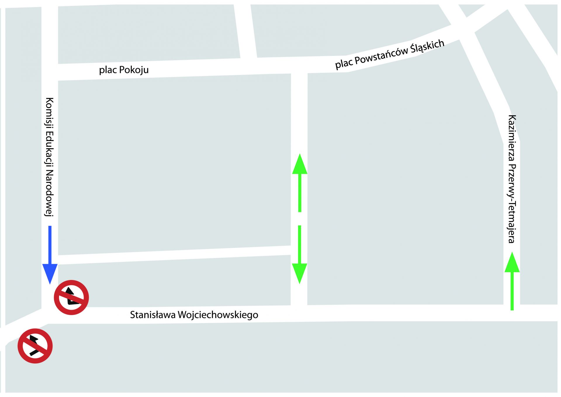 Mapa - zmiana organizacji ruchu w rejonie ul. Komisji Edukacji Narodowej w Stroszku