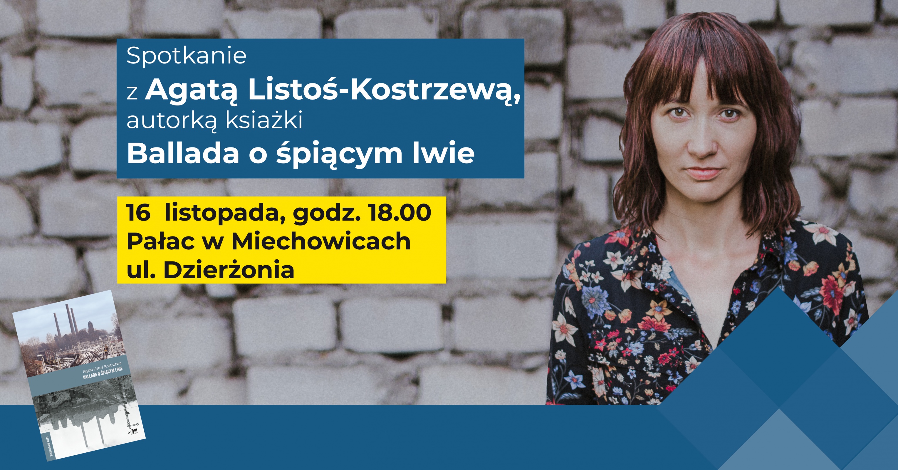 Plakat informacyjny dotyczący spotkania autroskiego z Agatą Listoś - Kostrzewą