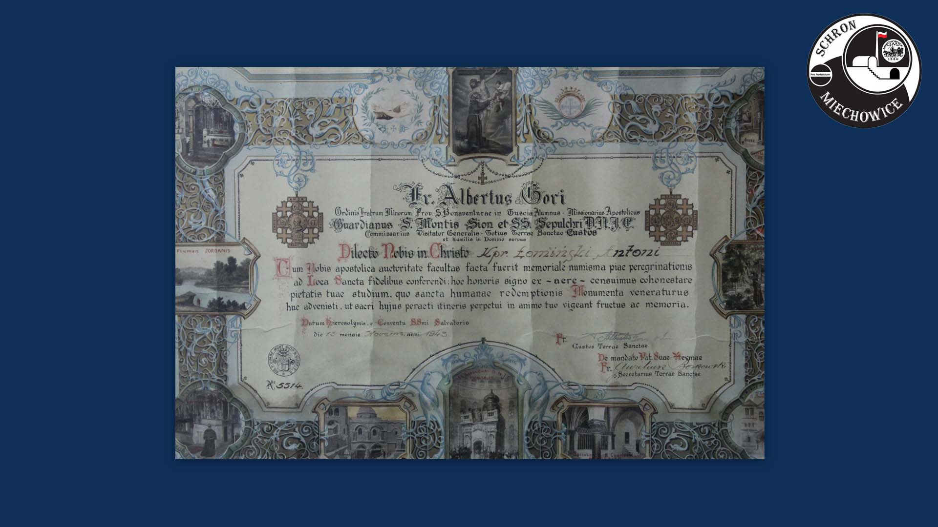 Dyplom nadania Krzyża Jerozolimskiego dla żołnierza Polskiego z Polskich Sił Zbrojnych na zachodzie z 1943 roku