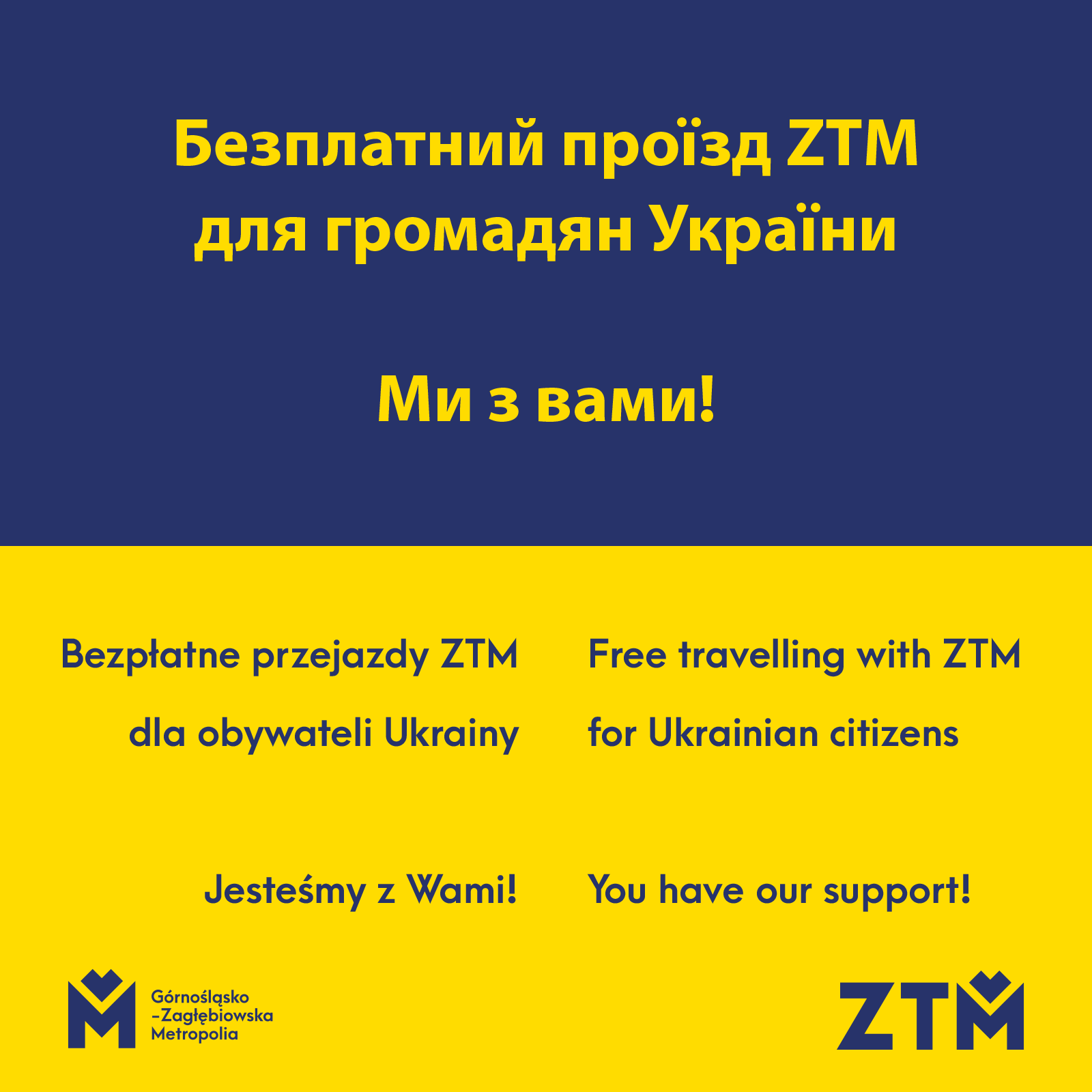 Metropolia dla Ukrainy. Bezpłatna komunikacja miejska ZTM dla obywateli Ukrainy