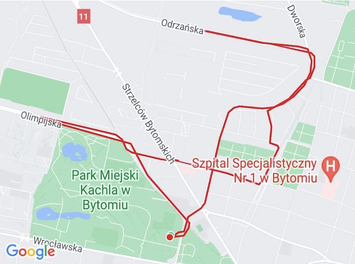 Mapa Bytomskiego Biegu Pamięci Żołnierzy Niezłomnych - źródło: Organizator Biegu