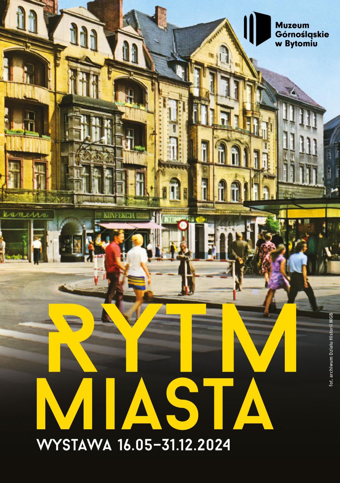 Plakat informacyjny dotyczący wystawy Rytm miasta