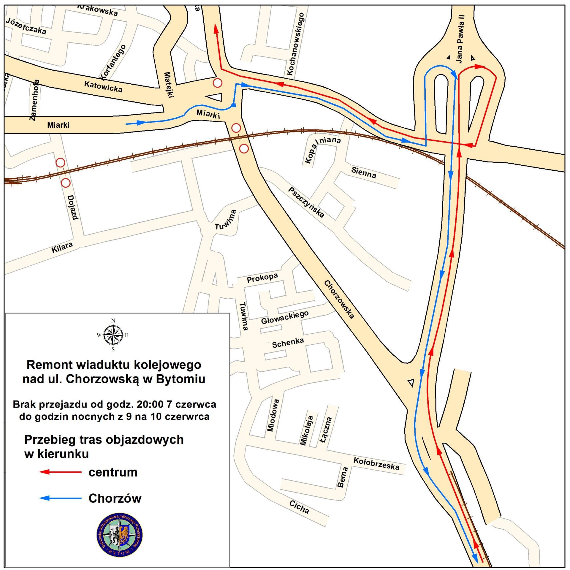 Mapa objazdów w związku z zamknięciem wiaduktu nad DK 79