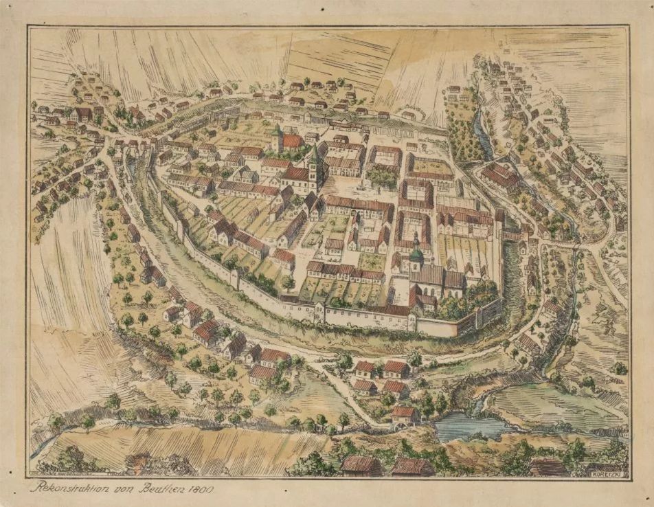 Widok Bytomia z około 1800 roku, źródło: Muzeum Górnośląskie w Bytomiu