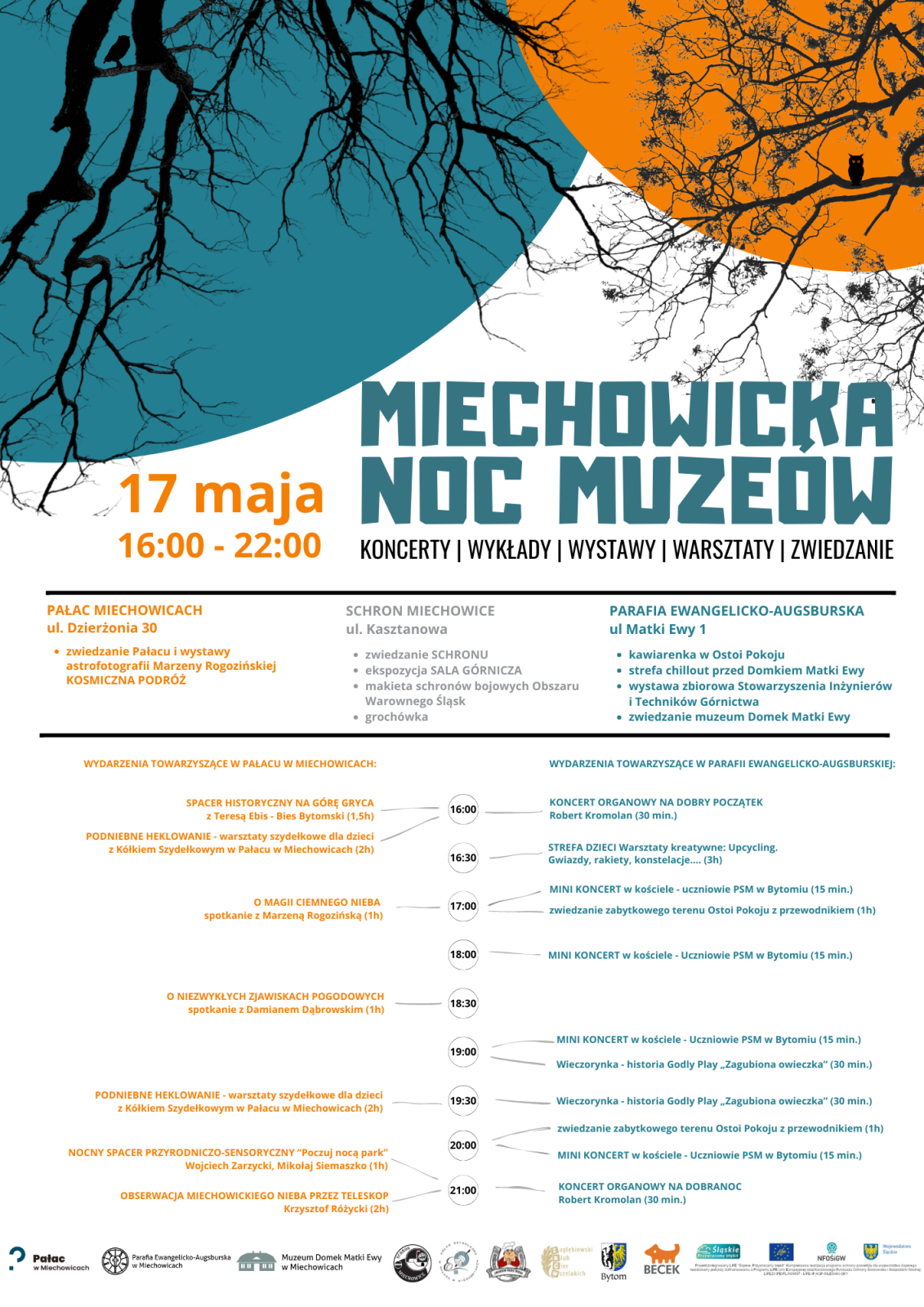 Plakat informacyjny dotyczący Nocy Muzeów w Miechowicach