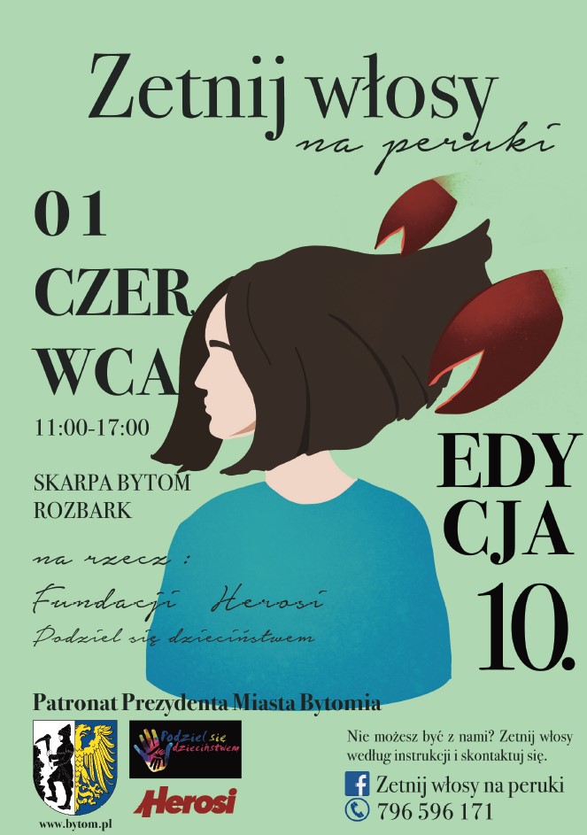 Plakat informacyjny dotyczący akcji Zetnij włosy na peruki 