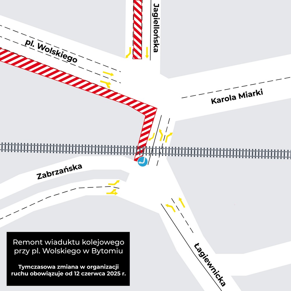 Mapa utrudnień drogowych w związku z przebudową wiaduktu kolejowego w Zamłyniu