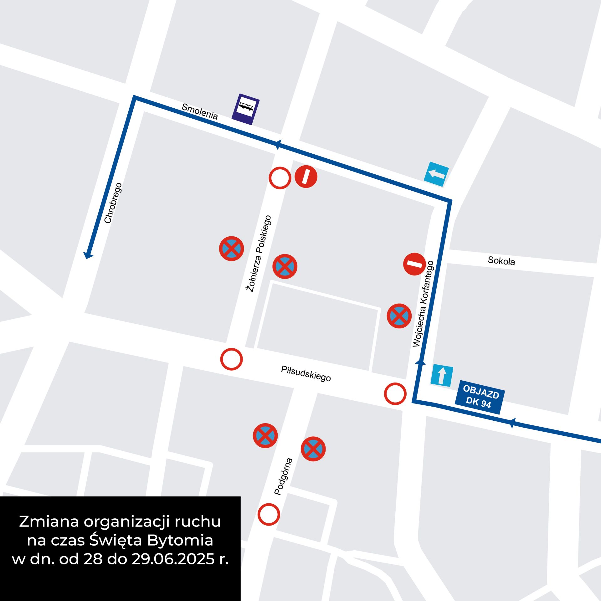 Zdjęcie: Mapa objazdów w czasie Święta Bytomia w dniach od 28 do 29 czerwca 2025 roku