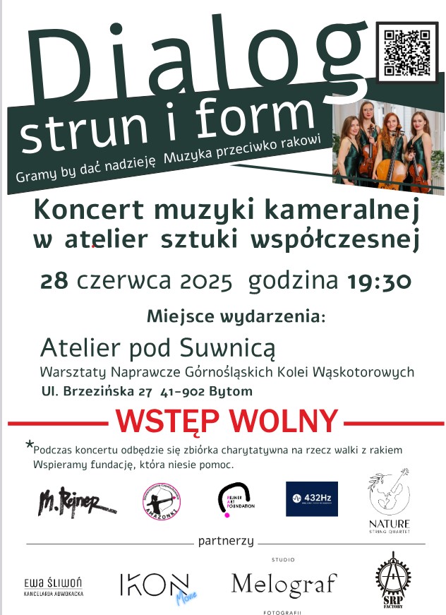 Plakat i informacją o koncercie w Atelier przy ul. Brzezińskiej 27