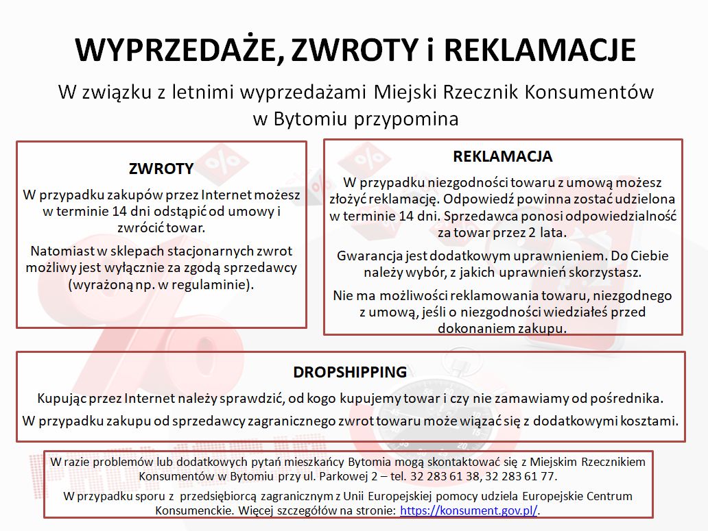 Wyprzedaże, zwroty i reklamacje - ulotka informacyjna