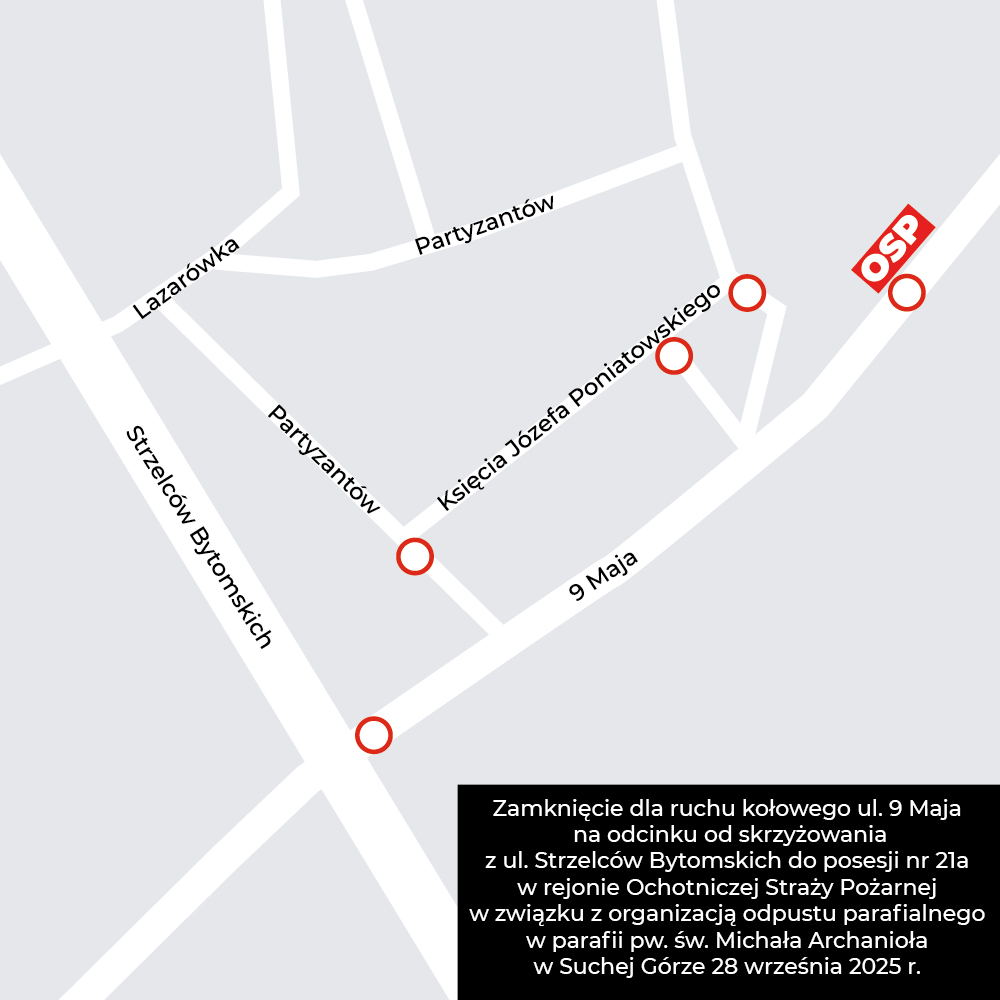 Utrudnienia drogowe na ul. 9 Maja w związku z odpustem parafialnym - zobacz mapę utrudnień drogowych