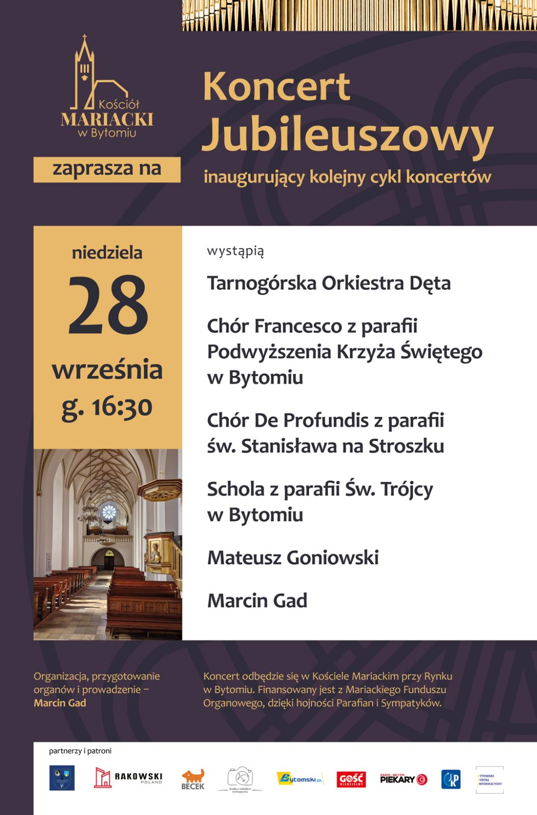 Inauguracja koncertów w Kościele Mariackim w Bytomiu - plakat zapowiadający wydarzenie