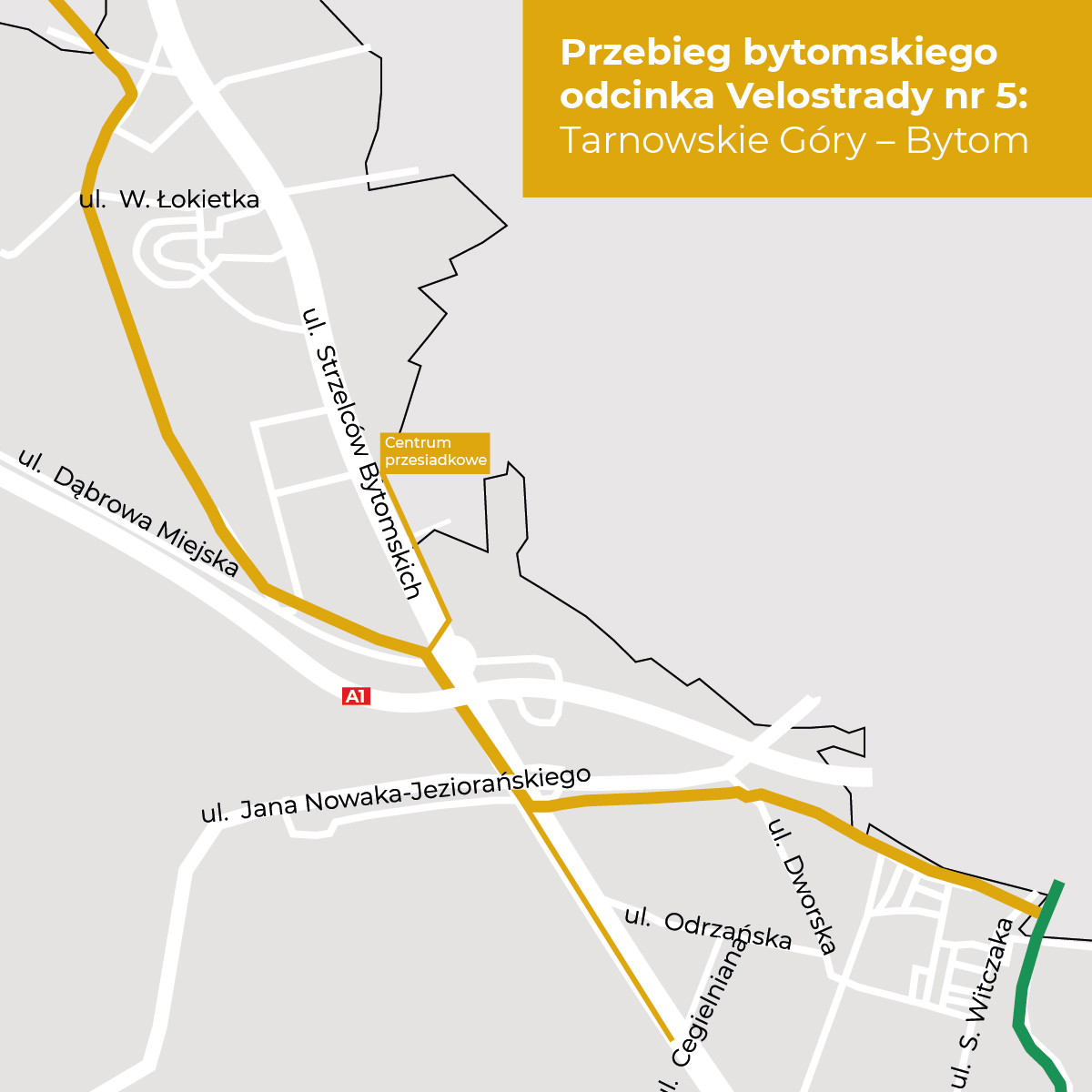 Mapa Velostrady nr 5, która połączy Tarnowskie Góry z Bytomiem
