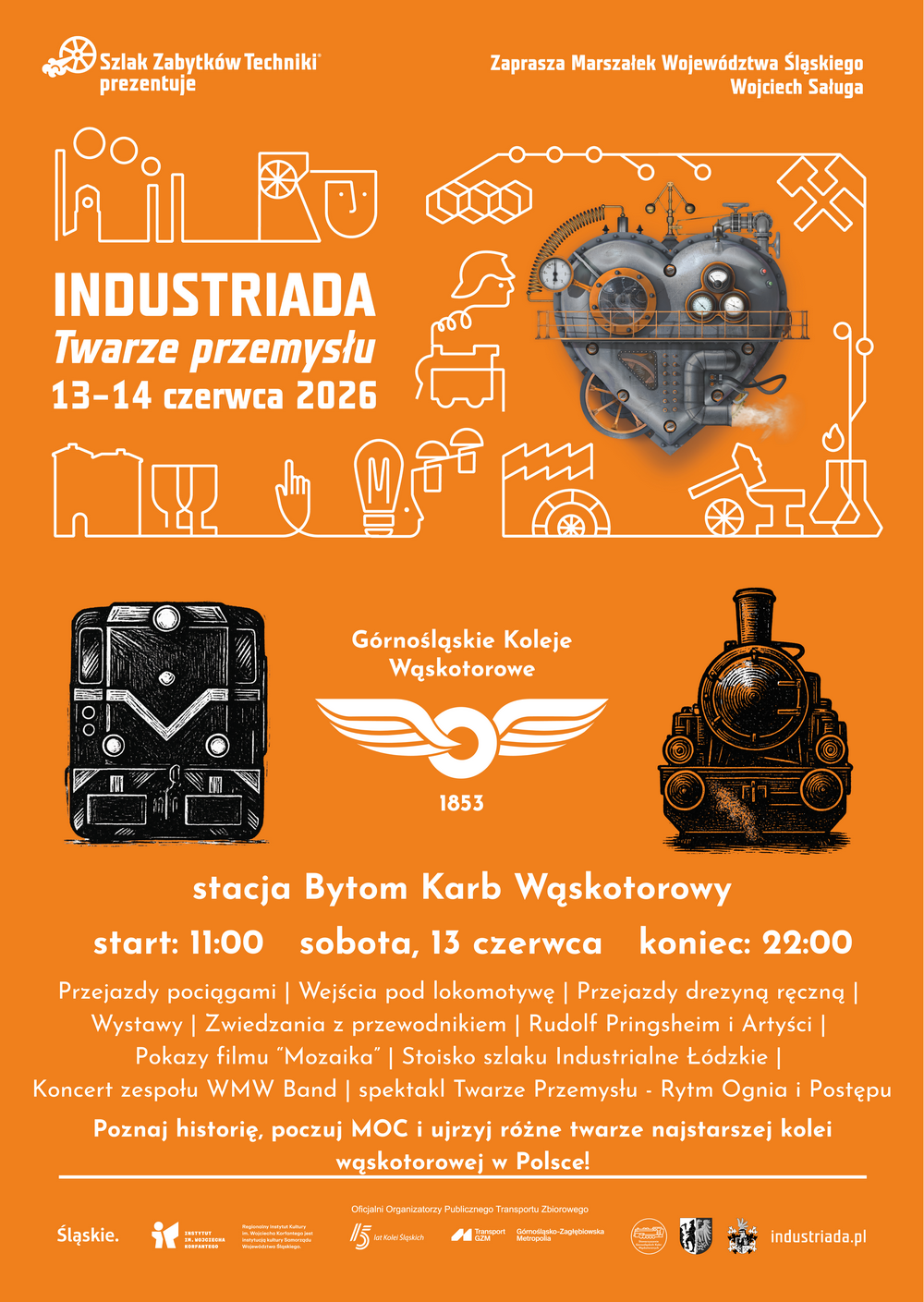Plakat zapowiadający Industriadę na terenie Górnośląskich Kolei Wąskotorowych