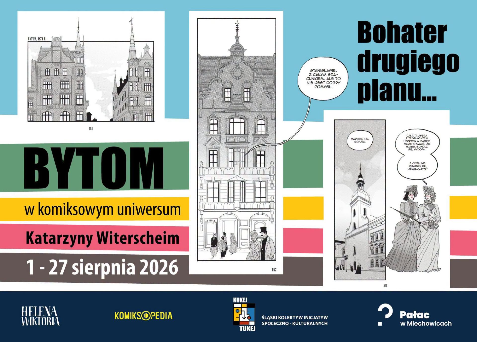 Plakat zapowiadający wystawę Bohater Drugiego Planu – Bytom w komiksowym uniwersum