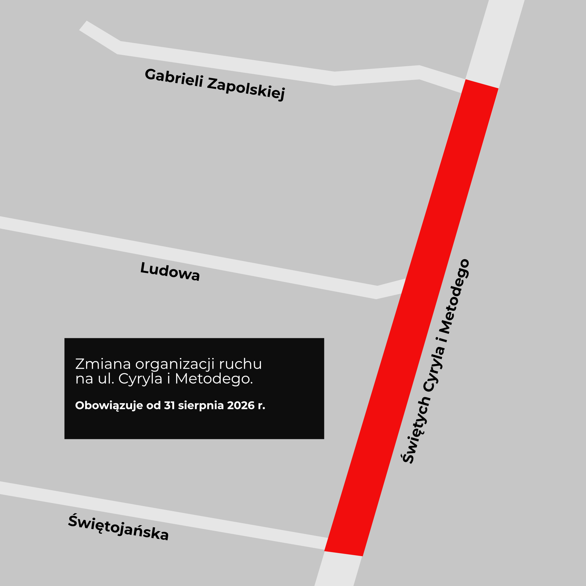 Mapa zmiany organizacji ruchu na ulicy Cyryla i Metodego od 31 sierpnia