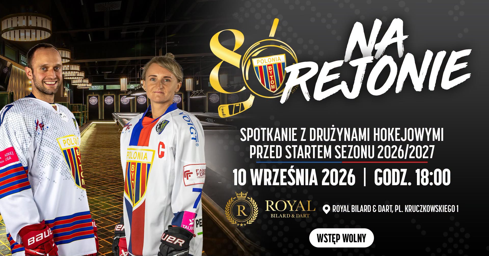 Plakat zapowiadający spotkanie z bytomskimi hokeistkami i hokeistami