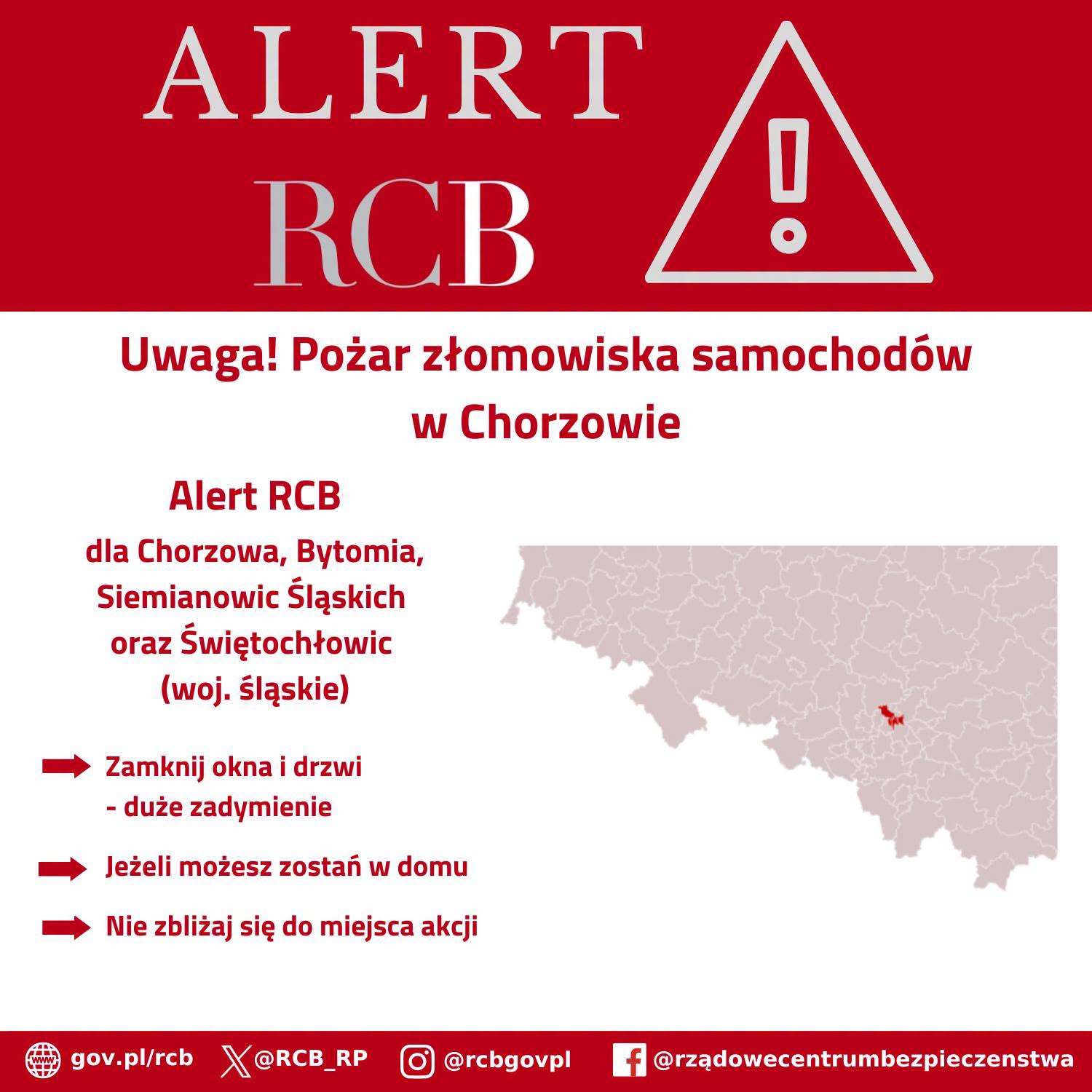 Alert RCB w związku z pożarem w Chorzowie