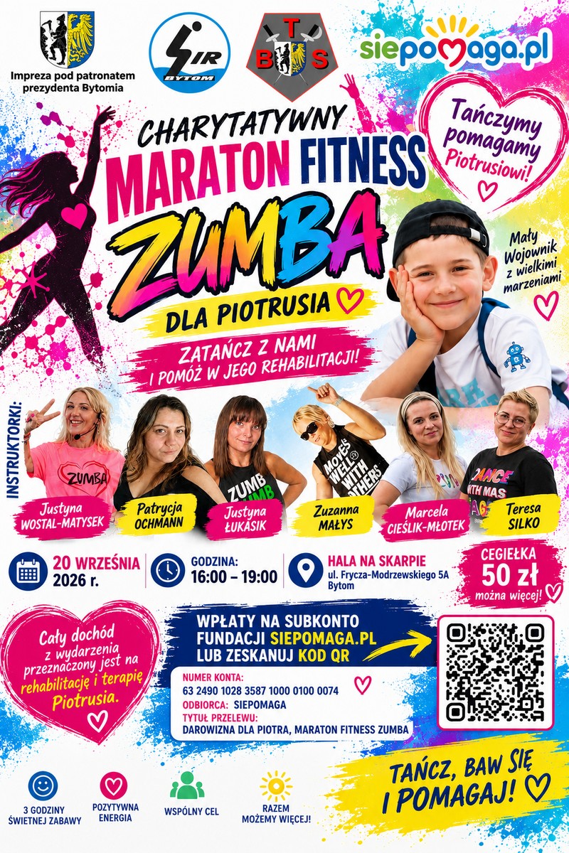 Plakat zapowiadający wydarzenie - Charytatywny Maraton Zumby dla Piotrusia