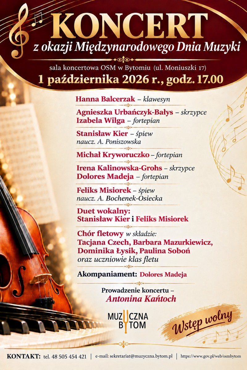 Plakat zapowiadający wydarzenie - Koncert w Muzycznej z okazji Międzynarodowego Dnia Muzyki Plakat zapowiadający wydarzenie - Koncert w Muzycznej z okazji Międzynarodowego Dnia Muzyki