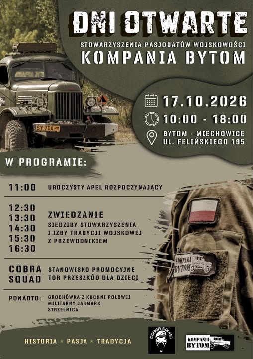 Plakat zapowiadający wojskowe atrakcje z Kompanią Bytom