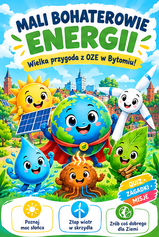 Strona tytułowa książeczki i broszury dla dzieci Mali Bohaterowie Energii