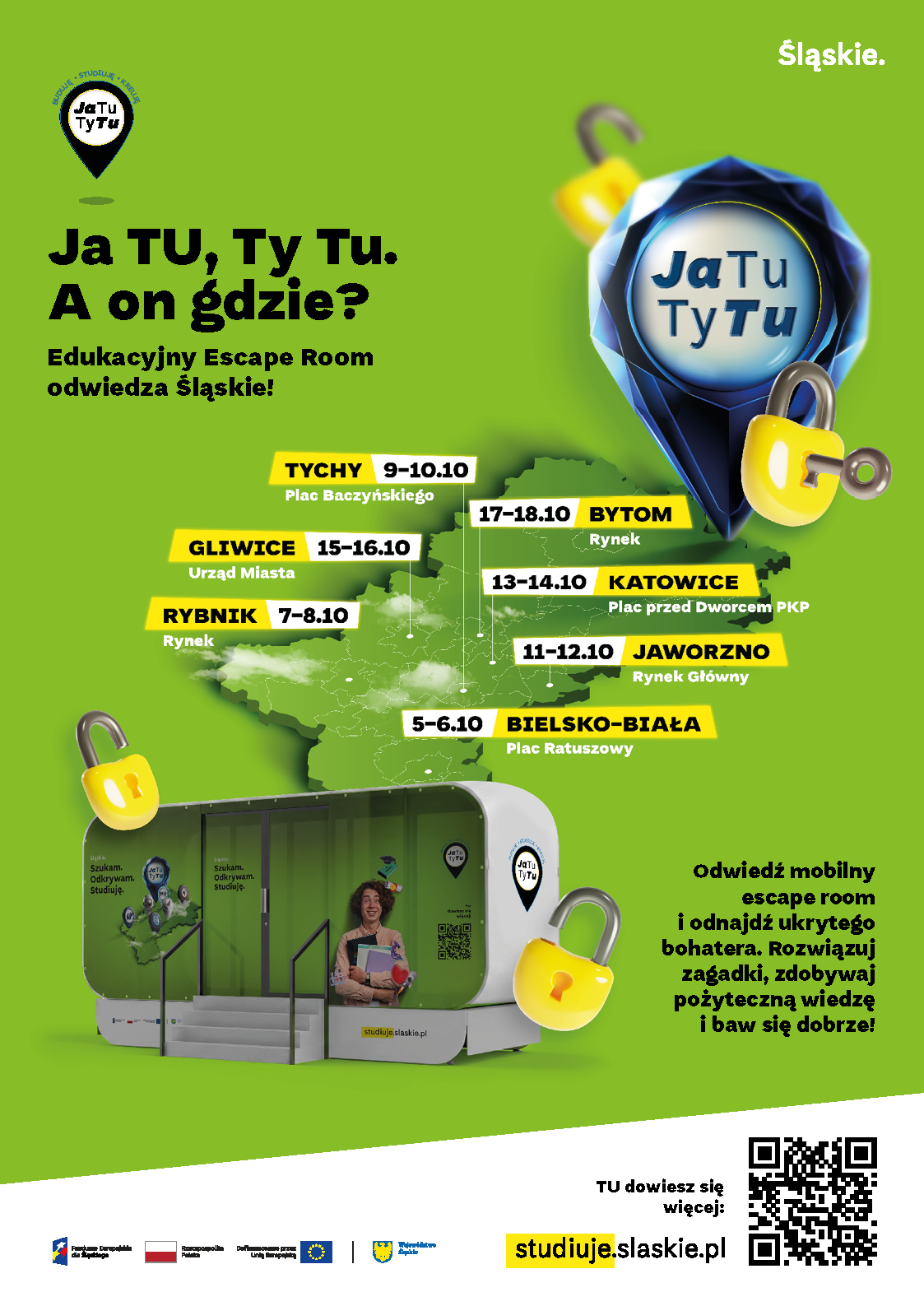 Plakat informacyjny dotyczący Mobilnego Escape Roomu Plakat informacyjny dotyczący Mobilnego Escape Roomu