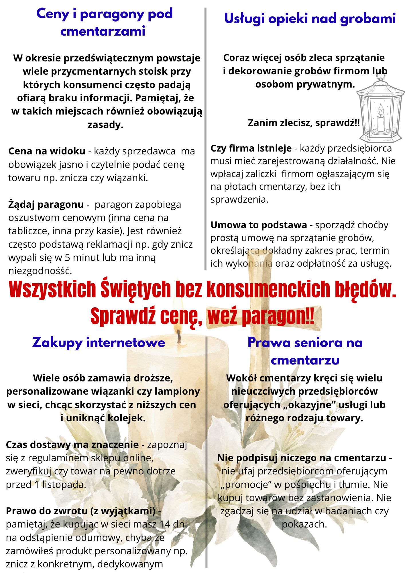 Wszystkich Świętych bez konsumenckich błędów. Zapoznaj się z informacjami na ulotce
